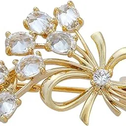kushal's Fashion Jewellery White Gold Polished Copper Trendy Zircon Saree Brooch, Best for Bridal Wear & Special Occasion - 449576-picture-39