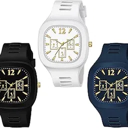 the shopoholic Square Dial Black Blue Grey White Red Analog Watches with Silicon Strap Stylish ADDI Designer Combo Watch for Mens & Boys Pack of 3-picture-54
