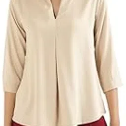saadaa Top for Women, Viscose Pleated Tops, V-Neck with a Collar, 3/4 Sleeve Length, Office & Casual Wear - 8+ Colors-picture-22