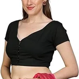 palash Women's V-Neck Readymade Cotton Blouse, Black Color-picture-40