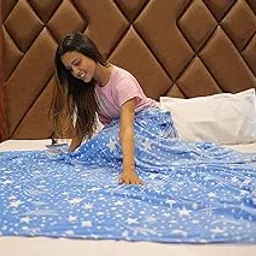 HOLYKRAFT Presents Velvet Fur Flannel AC Blanket Double Bed Winter Blanket King Size with (220 x 240 Cm or 86 x 94 inches) (Blue Star Print)-picture-14