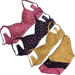 Cotton Blend Bra Panty Set for Women, Lightly Padded, Non-Wired, Floral Print, Lingerie Set, Multi-image-14