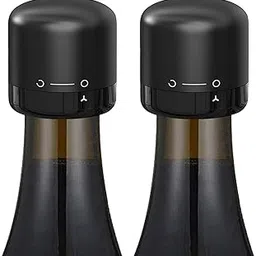 YANCI® Reusable Silicone Sealed Wine Bottle Stopper Wine Stopper with Rotating Switch ABS Plastic Stopper Bottle Caps for Wine Beer Fizzy Alcohol Saver, Black, Pack of 2 image 1