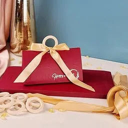 SATYAM KRAFT 10 Pcs Decorative Folding Paper Boxes with Red Ribbon & Wooden Ring – Gift Packaging for Wedding, Birthday, Festivals, Return Gifts & Hampers (Maroon)-picture-11