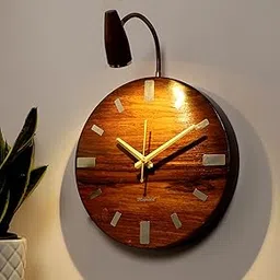 GREEN HOUSE Handmade Sheesham Wood Unique 12X12 Wall Clock With Spotlight/Focus Light Attachment Of 3W In-Built Warm White Led Ft. Rose Gold Plated Metal Spring-Analog-image-52