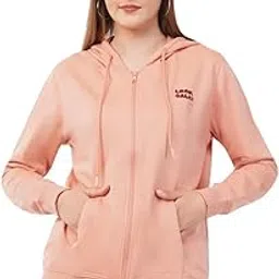 loom dales Women's Lounge Wear Hoodies with Zipper Regular Fit Hooded Sweatshirt French Fleece Terry 280 GSM Embroidery in Dark Peach Pink Color-picture-42