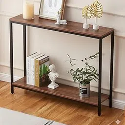 EXPRESSOW ENTERPRISES Metal Frame Console Table with Storage for Entryway | Marble Look End Table, Sofa Tables for Living Room, 2-Tier Premium Console Table for Hall and Bedroom (Walnut)-image-99
