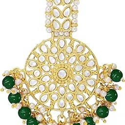 Gold Plated Indian Traditional Wedding Kundan Green Pearl Maang Tikka for Women Girls-image-45