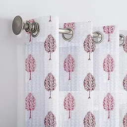 Blessings Polyester Sheer Net Transparent Door Single Curtain 7 Feet Long | Light Filtering Grommet Drapes for Living Room, Bedroom & Office Home Decor - 1 Piece (Maroon, 4ft x 7ft) (Tree Print)-picture-20