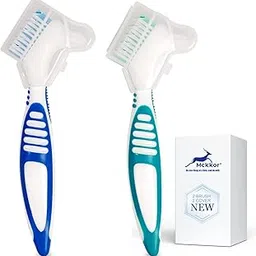 Mckkor Denture Cleaning Brush Set with Dustproof Denture Brush Holder - Denture Brush Toothbrush Set for Denture Cleaning Care - Multi-Layered Bristles & Ergonomic Rubber Handle (Blue & Green)-picture-22