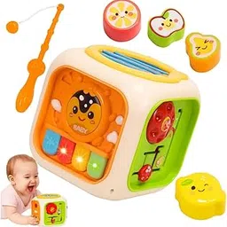 6 in 1 Baby Musical Activity Cube Toy for Toddlers | Early Learning Hexagon | Gear Game, Shape Sorting, Finger Training, Music & Light | Montessori Educational Toy for Kids 1–3 Years-image-16