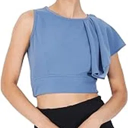 eiko Spandex Blue One Sided Flared Crop Top for Women-picture-50