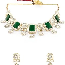 zaveri pearls Green Stones Austrian Diamonds Embellished Choker Necklace & Earring Set For Women-ZPFK17554-picture-34