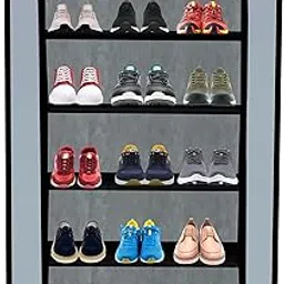 Multipurpose Collepsible 5 Layer Metal Shoe Rack, Collepsible Wardrobe,Shoe Cabinet, with Adjustable Shelves Shoe Rack for Home & Office (Grey, Metal)-image-26