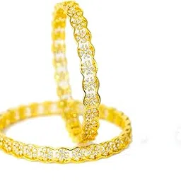 Gold Plated Bangles/Kadas/Brass-Metal Alloy & Diamond cutting stone-handwork/Designer bangles kadas/AD work/Set of 2 for women & girls(SKU272)-image-5