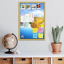 ArtzFolio Fruits Splashing Into Water | Bulletin Board Notice Pin Board | Vision Soft Board Combo with Thumb Push Pins & Sticky Notes | Golden Frame | 12 x 18 inch (30 x 46 cms)-picture-13