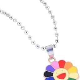 pinapes Rainbow Smiley Flower Pendant Necklace – Color Pop Charm on Silver‑Tone Bead Chain-picture-11