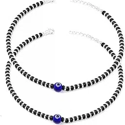 nikyanka Latest Trendy Brass Metal Evil Eye Charm Nazariya Payal (Anklet) with Black & Silver Beads (Crystal) for Girls and Women-picture-51