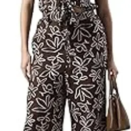 Women Floral Print Collared Neck Extended Sleeves Tie Ups & Cut Out Details Flared Jumpsuit-image-36