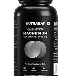 NUTRABAY Magnesium Glycinate 2000mg Per Serving | High Absorbing Chelated Form For Deep Sleep, Muscle Soreness & Brain Function | For Men & Women | 120 Tablets-image-0