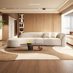 SHINE WOOD ART 110.24 inch Modern Futuristic J- Style Curved Velvet Sofa, Sectional Sofa Round Arm with Soft Pillow for Living Room, Bedroom, Hallways (Cream)-picture-32