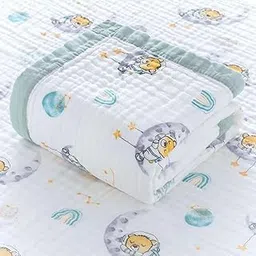 Premium Muslin Baby Blanket 100% Cotton 6 Layer Super Soft Blanket Muslin Blanket for Kids Baby Infants Size Teddy Bear on The Moon Blanket for New Born Baby - 110cm x110 cm 0-4 Years-picture-19