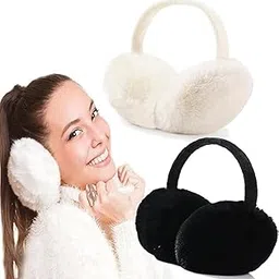 2 Pack Winter Ear Muffs for Men Women, Foldable Cold Weather Earmuffs, Fleece Warm Ear Warmers, Behind The Head Ear Muffs, Fuzzy Cold Outdoor Earmuffs, Headband Ear Covers, Black, Beige, Multicolor,-image-16