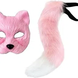 merishopp Faux Cat Mask Tail Props Set Accessory for Girls Women Party Stage Shows Pink-picture-36