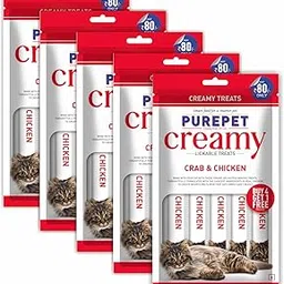 PUREPET Creamy Cat Lickable Treats, Crab & Chicken, Pack of 5 X 75 G, Total 375 G,All Life Stages-picture-23