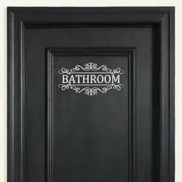 1pc Decorative Door Sign Decal, Bathroom Wall Sticker with Floral Swirl Design, 12x6 Inches for Door or Wall Decoration, Bathroom Stickers Elegant Decor Accessory (White)-picture-26