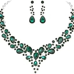 shining diva fashion Necklace Jewellery Set for Women Latest Stylish Design Fancy Crystal (rrsd16784s) Green-picture-22