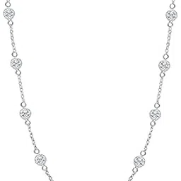 lecalla 925 Sterling Silver BIS Hallmarked Round Cubic Zirconia Station Cable Link Chain Necklace for Women and Girls 16, 18, 20, 24 Inches-picture-19