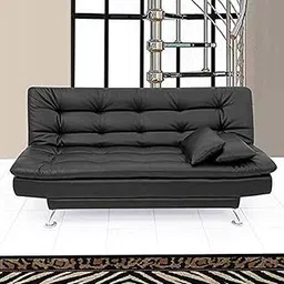 FURNY 3 Seater - Supersoft Leatherette Sofa Cum Bed (Black)-picture-26