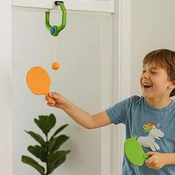 Wood Toys Ping Pong Table Tennis Trainer | Reflex Training Set with Racket, Balls & Flexible Shaft | Indoor & Outdoor Solo Practice Game for Kids & Adults-picture-18