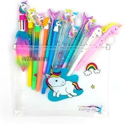 Unicorn Design A5 Size Folder Pencil Pouch with Unicorn Stationery Include Glitter Pens, Mermaid Pen, Feather Pen, Star Pens, Uni Gel Pens and Non Sharpening Pencils Set of 14in1 for Girls-picture-12