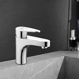 Ruhe® Eclipse Single Lever Basin Mixer Brass Faucet | Hot & Cold Faucet/Tap | Water Tap with Chrome Finish for Sinks & Wash Basins | Brass Tap image 1