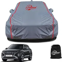 GARREGE Hyundai Creta Car Cover with Mirror & Antena Pocket, Triple Stitched, Full Bottom Elastic Cover for Creta 2024 Models Car Cover for All Weather Protection (Ligth Grey Cover)-image-3