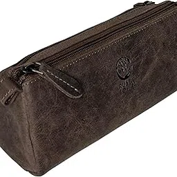 rustic town Leather Pencil Case - Zippered Pen Pencil Bag Pouch for School, Work & Office Marker Case Organizer (Dark Brown)-picture-43
