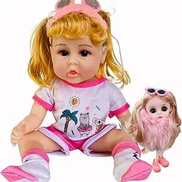 NestyFox Silicone Baby Doll Set, 33 cm, with Accessories - Mirror, Comb, Projector Camera and Keychain Doll (Pink)-image-1