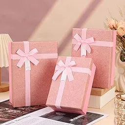 3 Pcs Set of Luxury Gift Box Set with Ribbon for Packaging Multipurpose Gift Hampers Foldable Decorative Gift Packing Boxes for Presents Diwali Wedding Christmas Birthdays Special Occasions (Pink)-picture-17