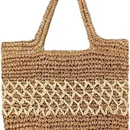 One-Shoulder Straw Rope Bag New Summer Contrast Color Paper Rope Beach Holiday Tote-image-27