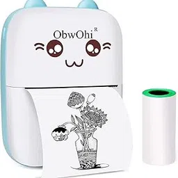 ObwOhi Portable Mini Bluetooth Thermal Rechargeable Mini Lable Printer Black & White Thermal Printer with Roll, Portable Ink Free Printer for Android & iOS, 1200mAh Rechargeable Battery (Blue/Pink).-picture-12