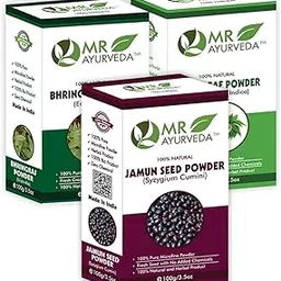 MR Ayurveda Jamun Seed, Bhringraj and Neem Powder - Set of 3 (300 Grams)-image-0