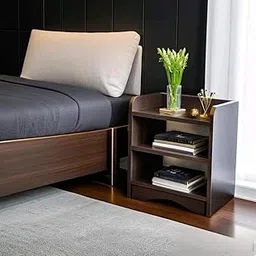 OXMIC Wooden Bedside Table - Night Stand & End Table Organizer - 3 Tier Shelf Storage - Compact Furniture for Bedroom, Living Room, Hallway, 40.6 x 25.4 x 53.3 cm, Dark Brown-image-74