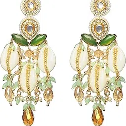 by EVERSTYLISH Embroidered Earrings for Women | Shell, Beads, Polki & Kundan Dangler Earrings | Ethnic Jewelry for Weddings, Festivals & Special Occasions-image-7