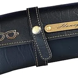 Customizable Leather Sunglasses Case with Personalized Name and Charm | Unisex Protective Eyewear Cover | Black-image-7