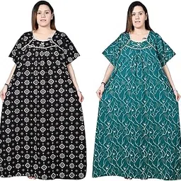 bindass female collection Women’s Plus Size Cotton Nighty | Printed Maxi Gown | 5XL–10XL | Combo Pack of 2-picture-10