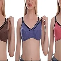 anglina Women's Poly Cotton Non Padded Non-Wired Maternity Nursing Feeding Bra (Pack of 3)-picture-42