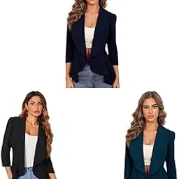 kotty Women's Shawl Collar Blazers (Navy, Coal Black, Snow White)-picture-26