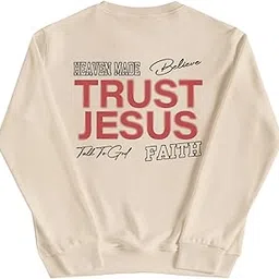 Heaven Made Believe Trust Jesus Talk to god Faith Slogan Print Round Neck Long Sleeve Casual Loose Sweatshirt-image-36